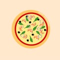 Shrimp pizza. Flat vector illustration